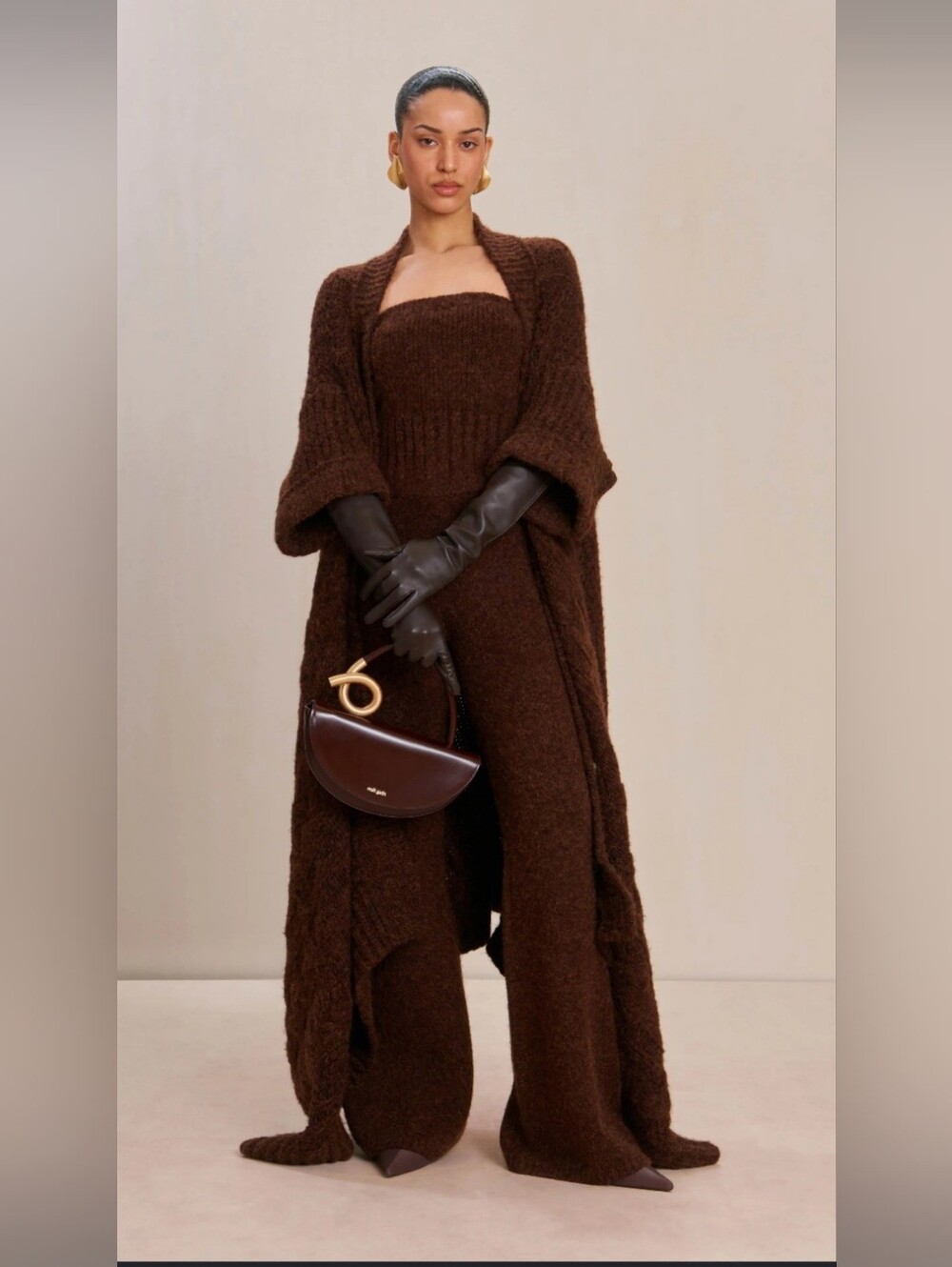 cult gaia Chocolate Brown Knit Maxi Sweater